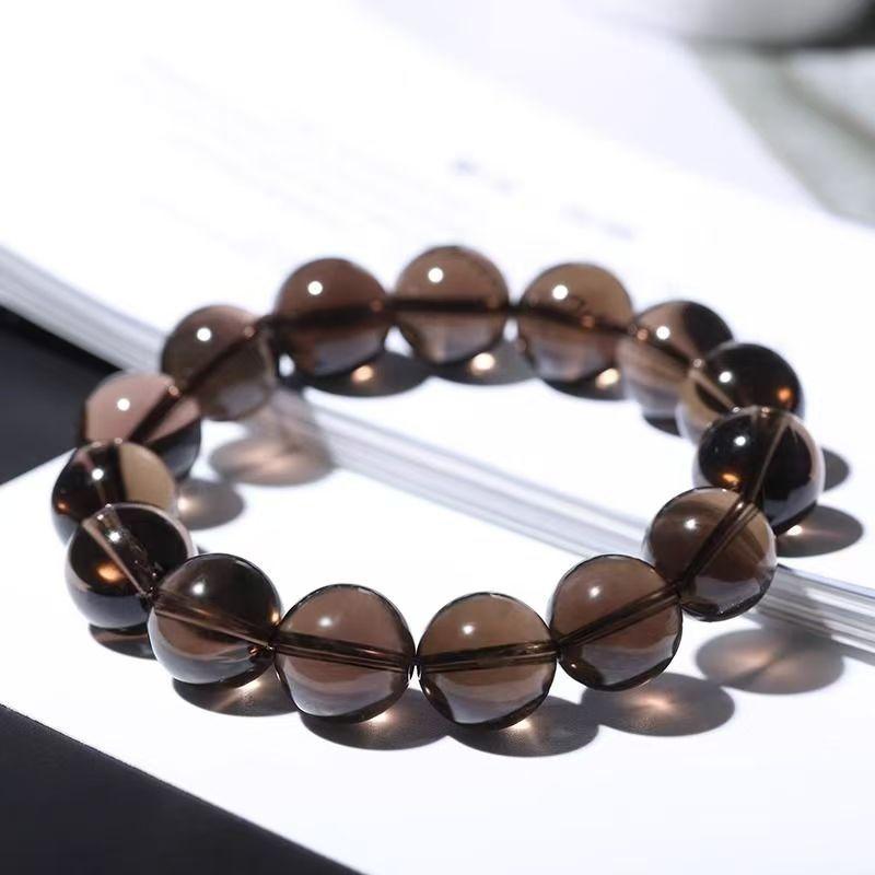 Natural Tea Crystal Bracelet for Men and Women, Single-loop Bracelet, Buddhist Beads, Solid Color Tea Crystal Bracelet, Pretty Smoky Quartz, Gift for