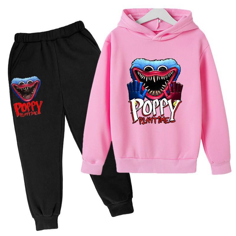 Podzim Zima Poppy Playtime Huggy Wuggy Postava Potištěné Mikiny Teplákové Soupravy Ležérní Teplé Sportovní S Dlouhým Rukávem Kalhoty Dětské Chlapecké Oblečení Soupravy