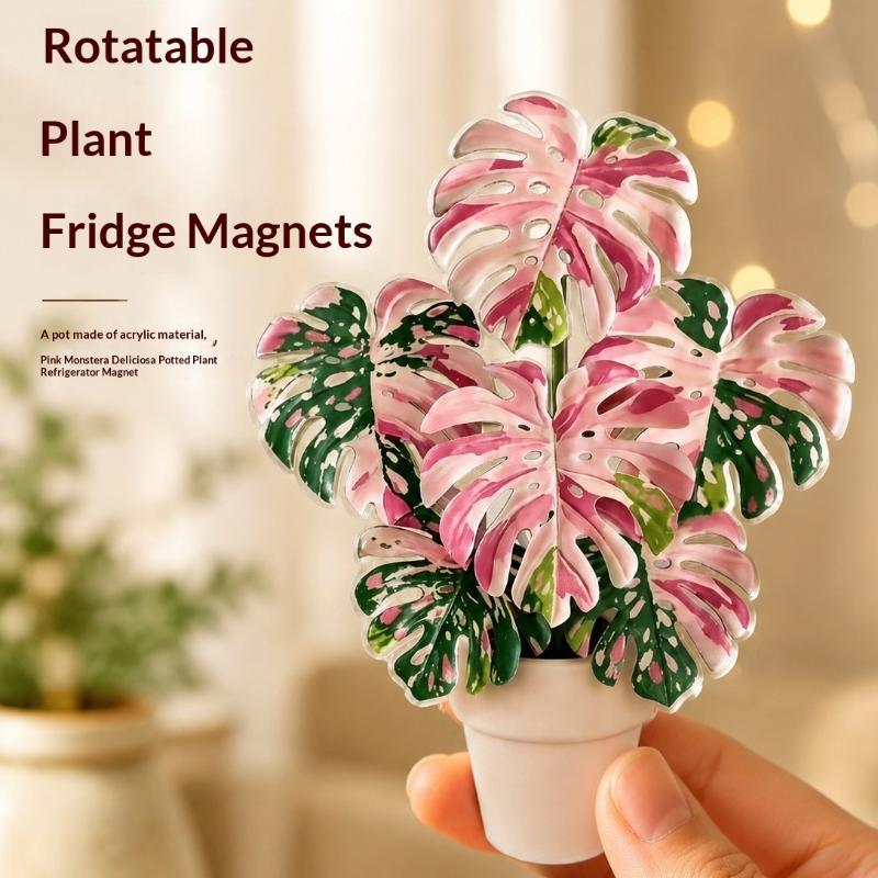 New Rotatable Mini Artificial Plant Fridge Magnets Realistic Leaf Design For Home Kitchen Office Decor