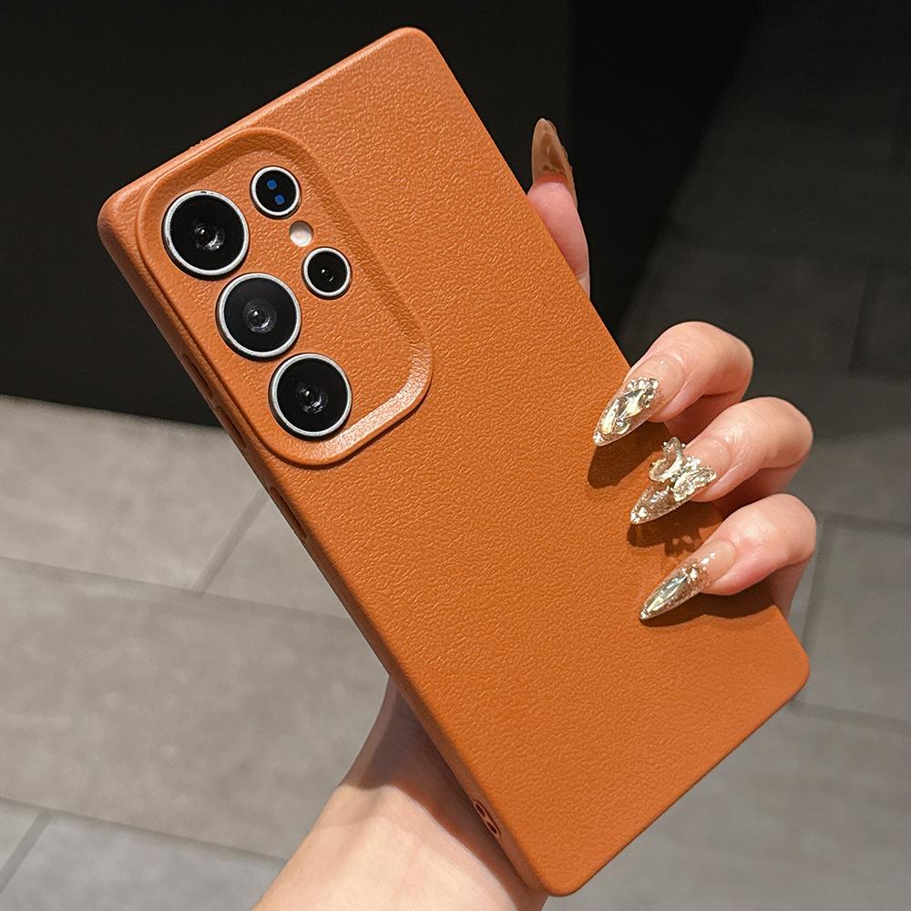 Samsung Galaxy A07 A26 S23FE S25 Xiaomi Poco X7 M7 Redmi A5 for iPhone 17 16 15 Pro Max Infinix Realme Phone Cases Soft brown Leather pattern TPU Case