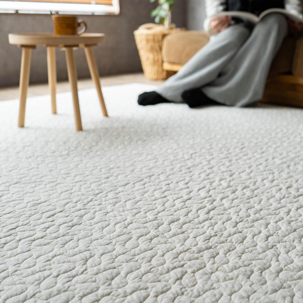 Sayan Sayan Mono Ibul Quilted Kusumi Washable Rug/Baby Mat with Floor Heating, 95x140cm, 1 Tatami Mat, Milk Fog White