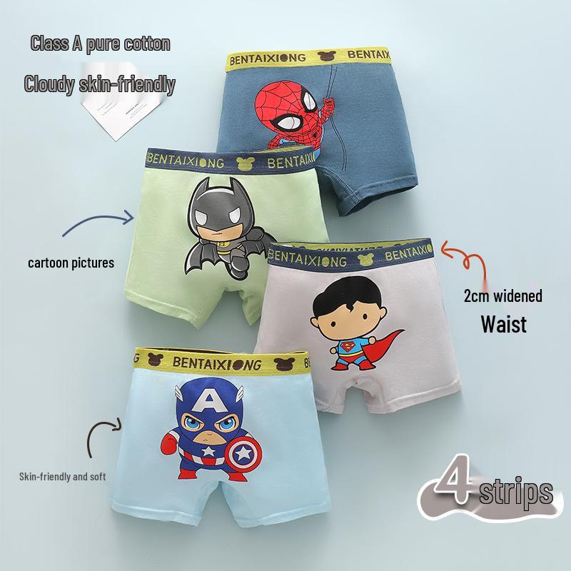 Boys' Pure Cotton Cartoon Boxer Briefs - Small, Medium, Large Sizes
