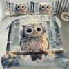 3pcs White Bedding Set Lovely Funny Owl Print Cozy Duvet Cover Set King Queen Twin Single Size Birthday Gift Bedroom Decoration