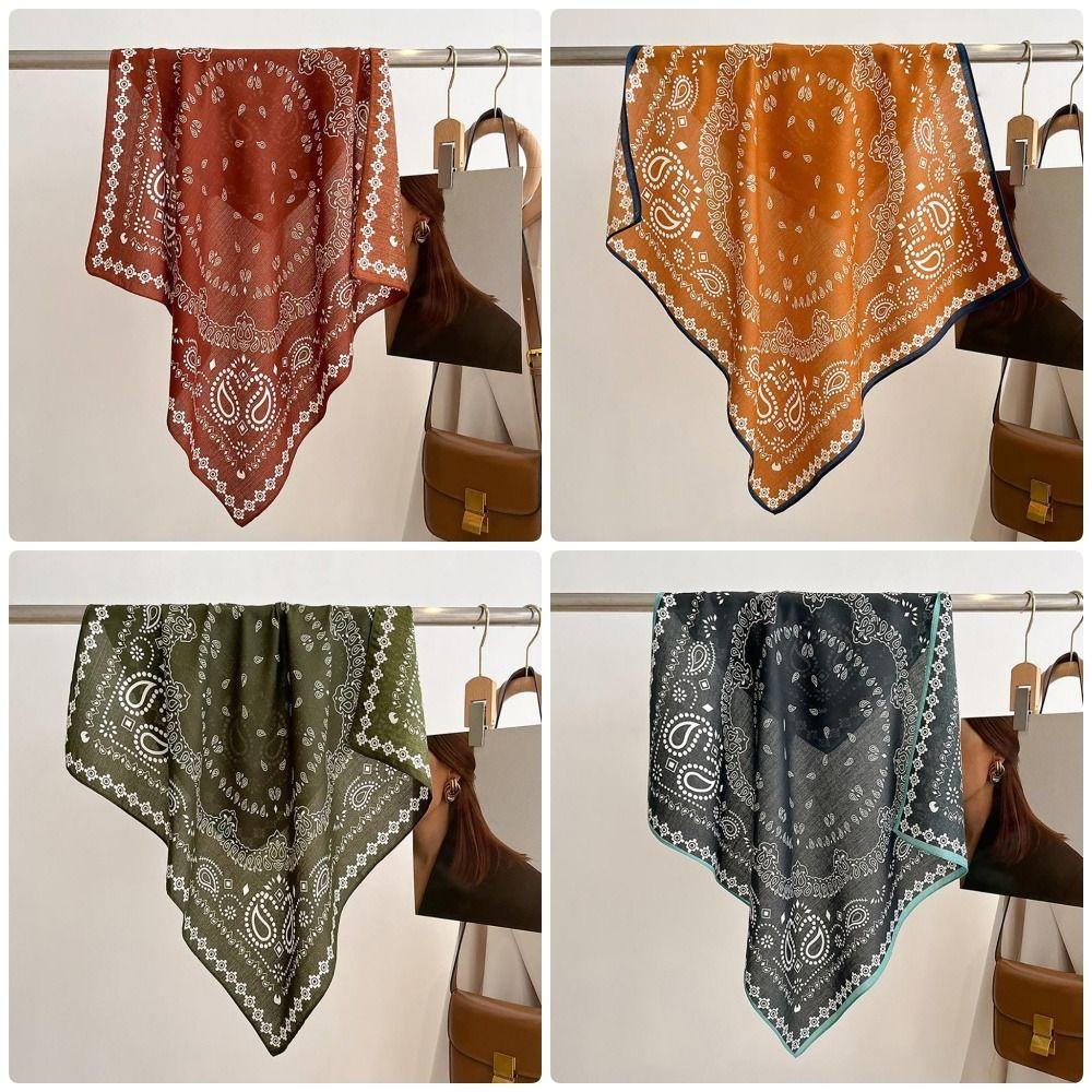 1Pcs Chiffon Cotton Linen Square Scarf Breathable 70x70cm Hair Neckerchief Vintage Printing Thin Handkerchief Hairscarf