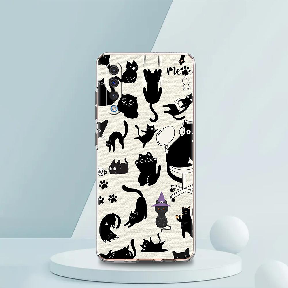 Transparent Phone Case for Samsung Galaxy A16 A14 A12 A22 A24 A42 A03S A06 A20 A30 A40 Soft TPU Cover Cute Cartoon Cat Pattern