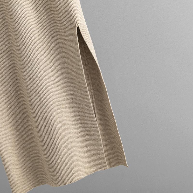 Fall Winter Lazy Wind Loose Square Collar Sweater Dress Women's Long Sleeve Solid Color Knit Wide Split Dresses