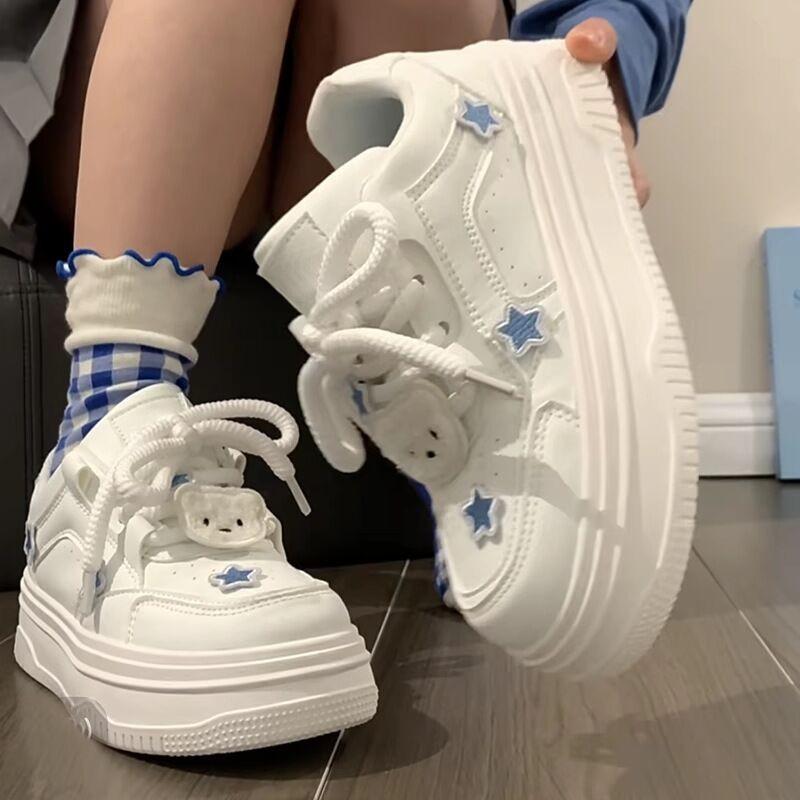 Women Kawaii Blue Platform Sneakers Korean White Shoes Spring Summer Vulcanize Cute Casual Footwear Skateboard Tennis Female