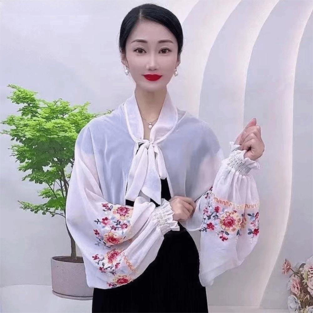 Embroidered Sunscreen Scarf Long Seaside Vacation Cloak Sweet Flower Shawl  Summer белый