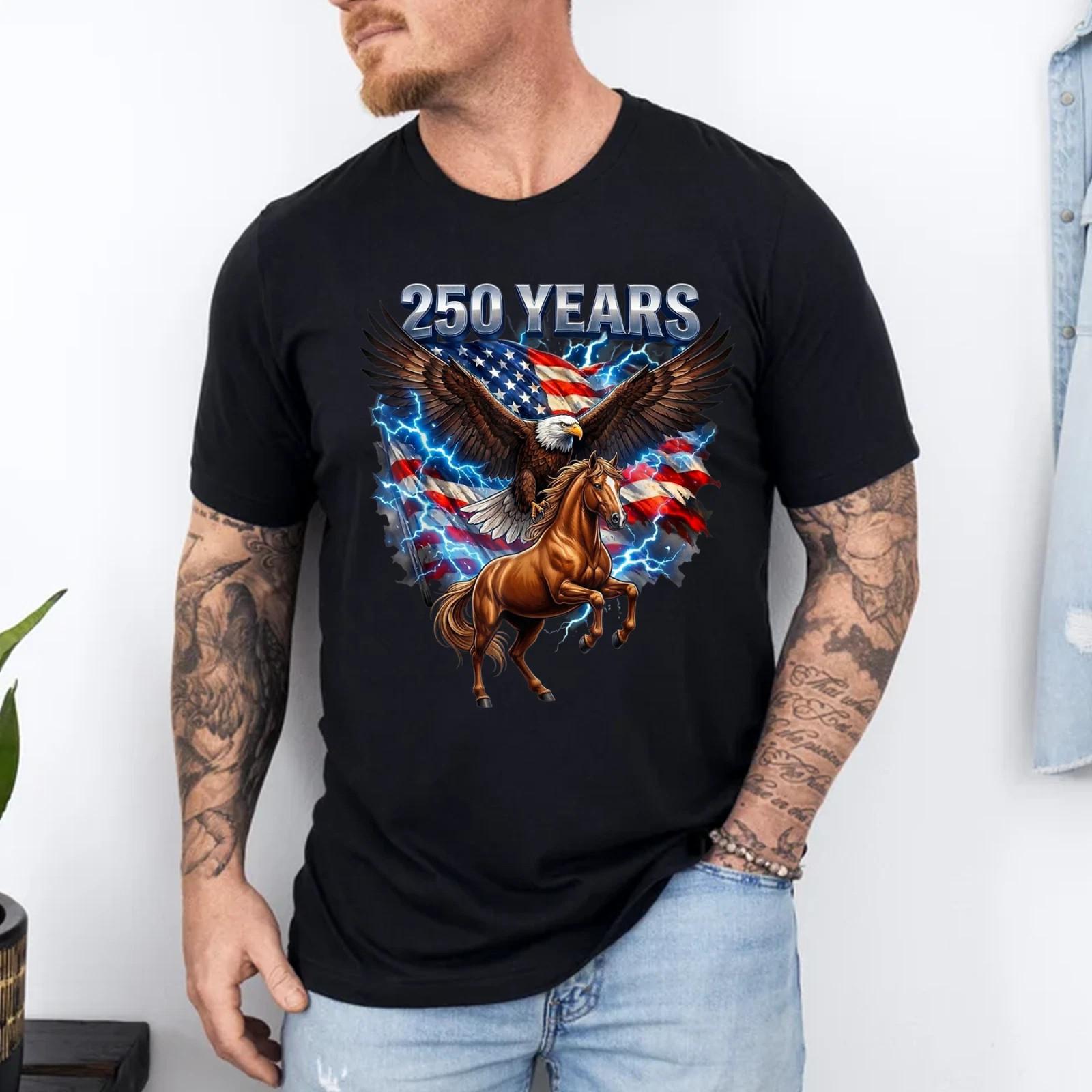 USA 250th Anniversary Bald Eagle Clydesdale Horse T-Shirt S