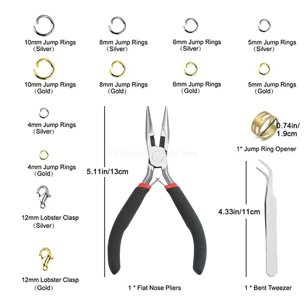 1200 Pcs Gold Silver Jump Rings Lobster Clasps Kit With Pliers For DIY Necklace Earring Jewelry Making
