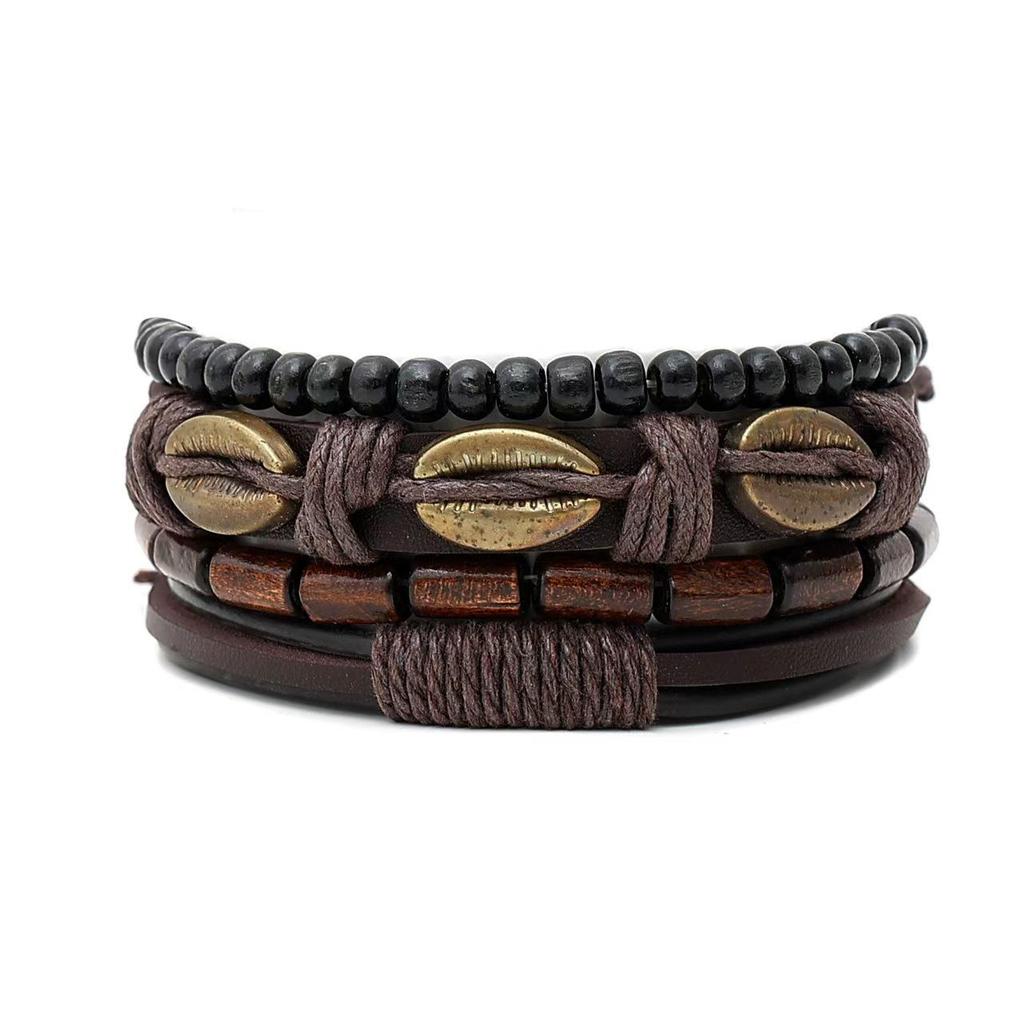 European Retro Leather & Wooden Bead Bohemian Handmade Woven Bracelet