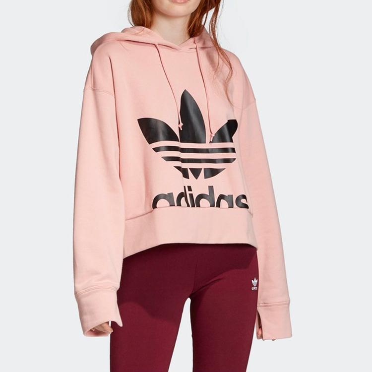 Adidas Originals Trefoil Large Logo Print Back Slit Short Casual Hoodie Women hoodies Vibrant-Pink ED2186