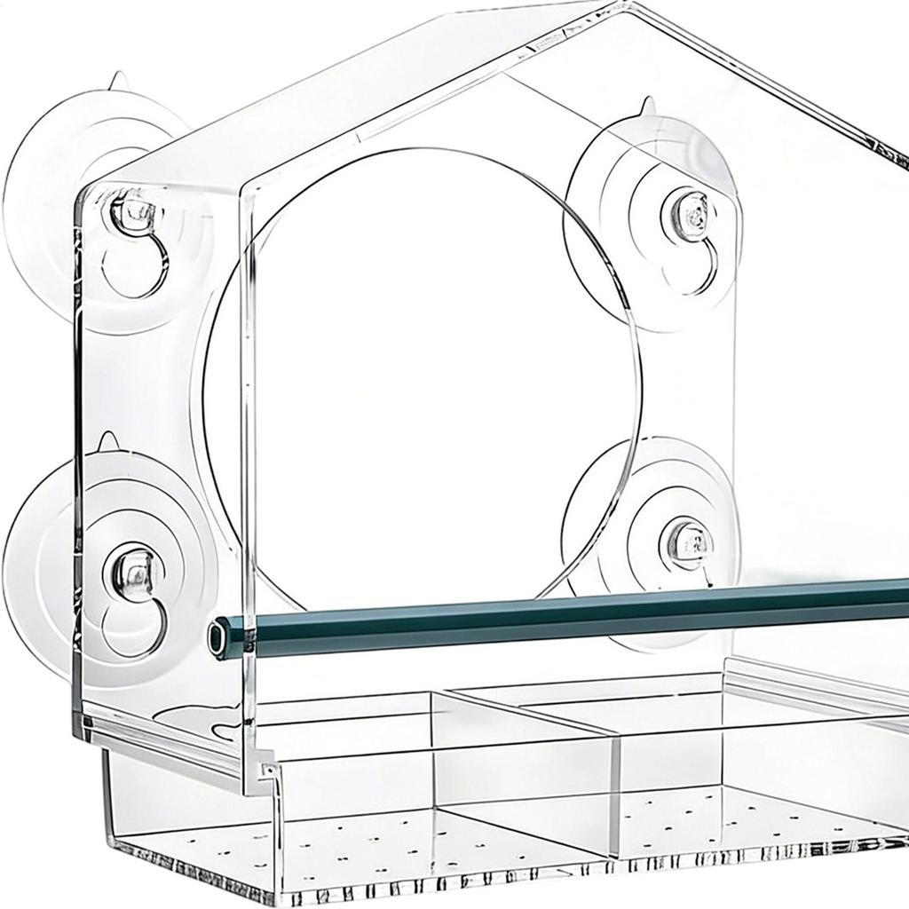 Suction Cup Bird Feeder Acrylic Food Box With Removable Tray And Drain Hole Clear Window Bird Feeder For Observation Elderly