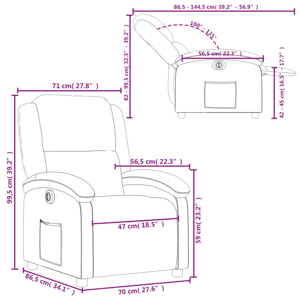 Electric Recliner Chair Brown Fabric