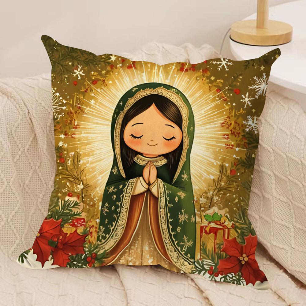 Our Lady of Guadalupe Cushion Cover Soft Plush Fabric DoubleSided Printed Cushion Covers for All Seasons Modern Home Decor