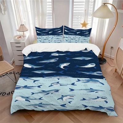 3pcs Shark Ocean Bedding Cover Set, Fashion Classic Popular Print Bedding Set, Soft Comfortable, All - Season Use, For Bedroom148