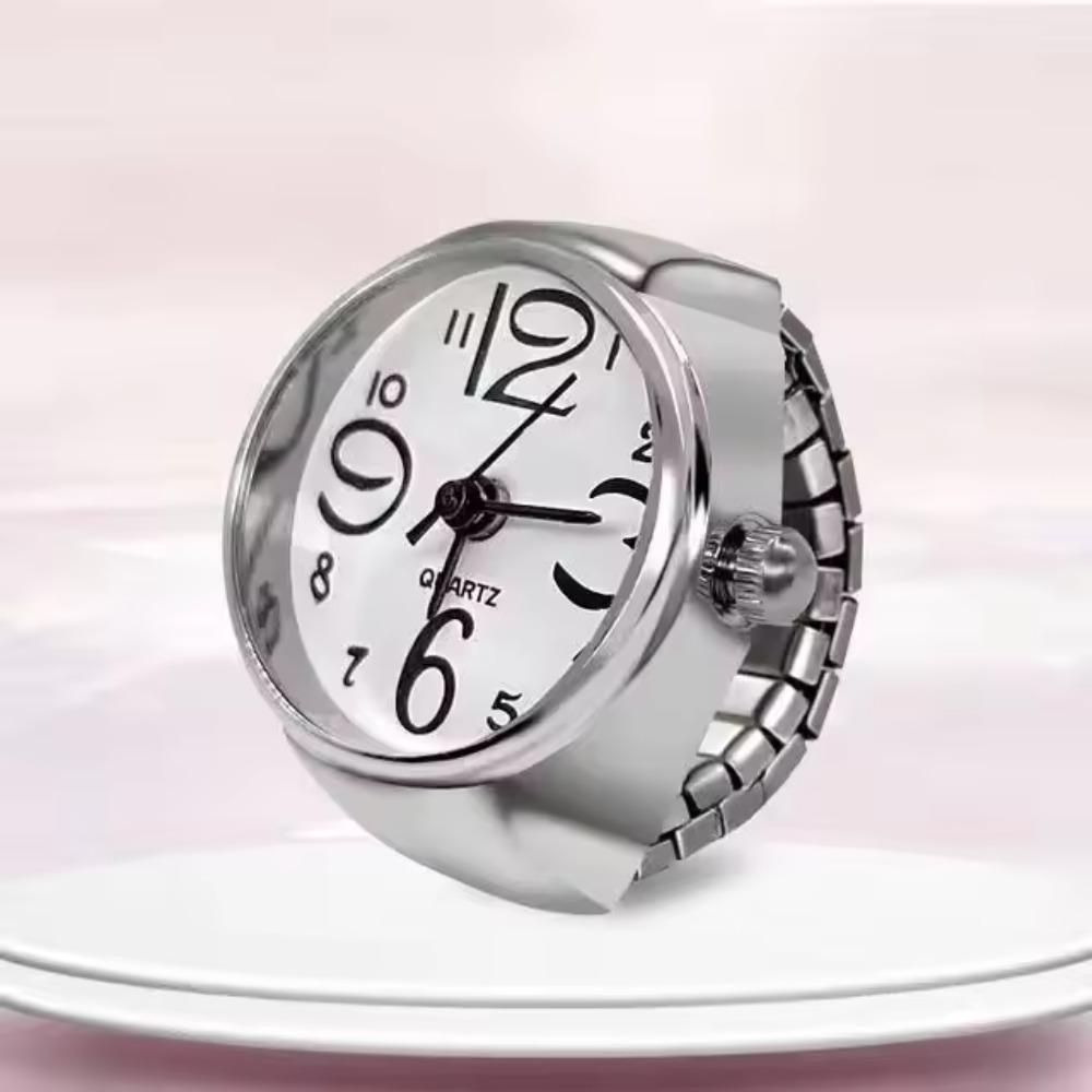 

Punk Style Elastic Band Finger Watch Ring Mini Quartz Personality Jewelry Gift for Men Women білий