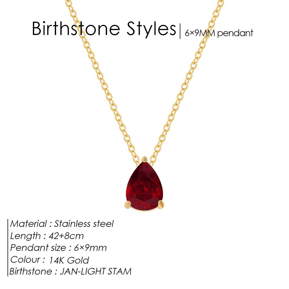 Teardrop Pear-Shaped Zircon Necklace, Titanium Steel with December Birthstone, Non-Fading Vacuum-Plated Jewelry