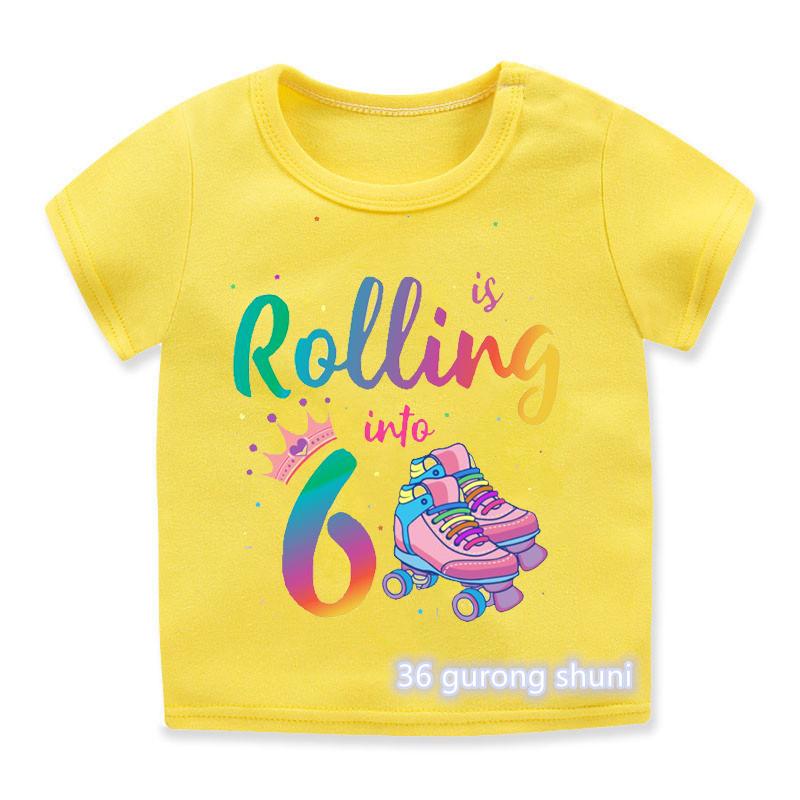 Newly Boys T Shirt Funny Skates Graphic Print 6th Birthday Gift Costume Fashion Hip Hop Girls TShirt Boys Girls Universal Tops