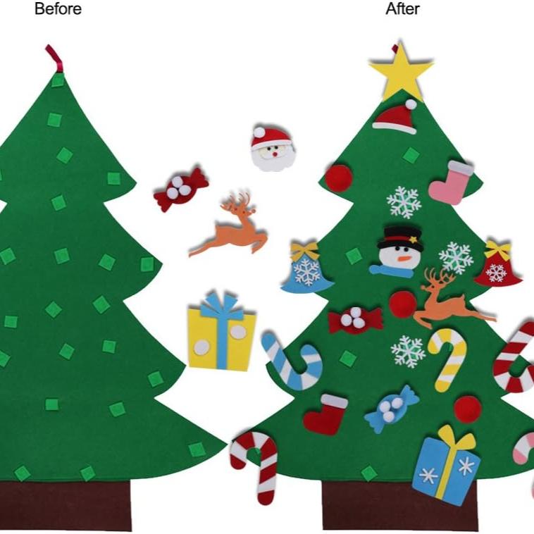 DIY Felt Christmas Tree Set with Ornaments for Kids, Xmas Gifts, New Year Door Wall Hanging Decorations