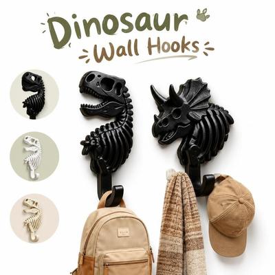 2Pcs Dinosaur Silhouette Cartoon Shape Hooks Space-Saving Plastic Coat Hooks Home Entryway