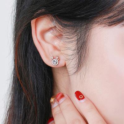 Korean Silver Plated Artistic Elk Stud Female Snowflake Zircon Deer Horn Stud Christmas Deer Earrings Jewelry