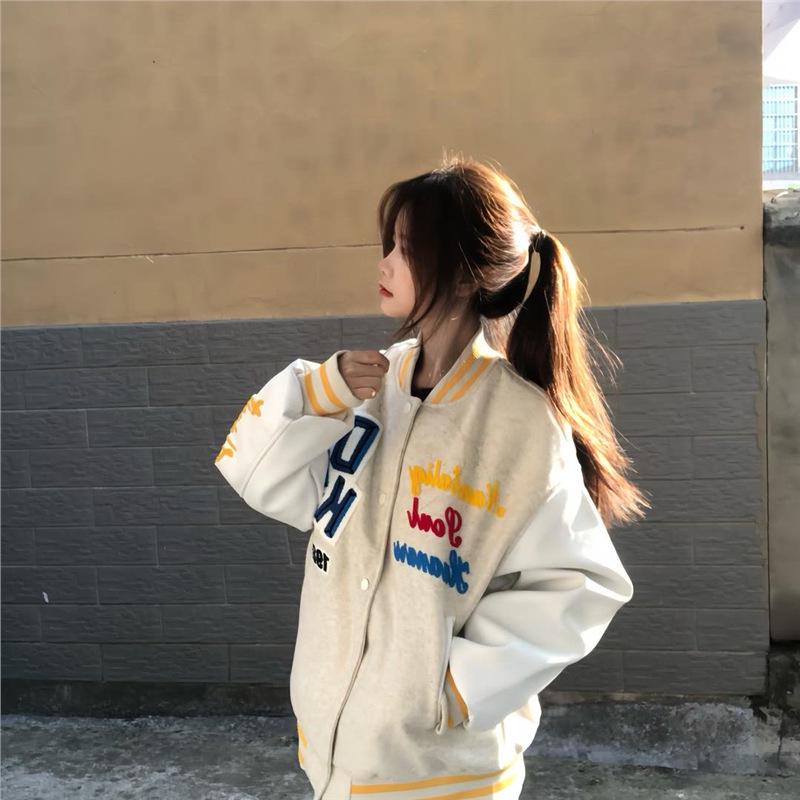 

American Retro Heavyweight Patchwork Baseball Jacket - Hip Hop High Street Trend, Embroidered Letter Design for Spring & Autumn Large
