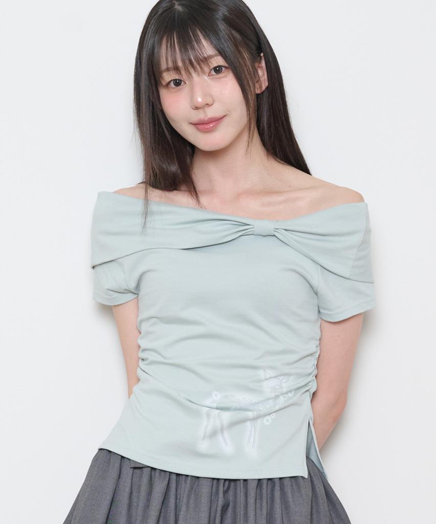 ILLIGO Saeso Dear Bow Off-Shoulder Tee Mint