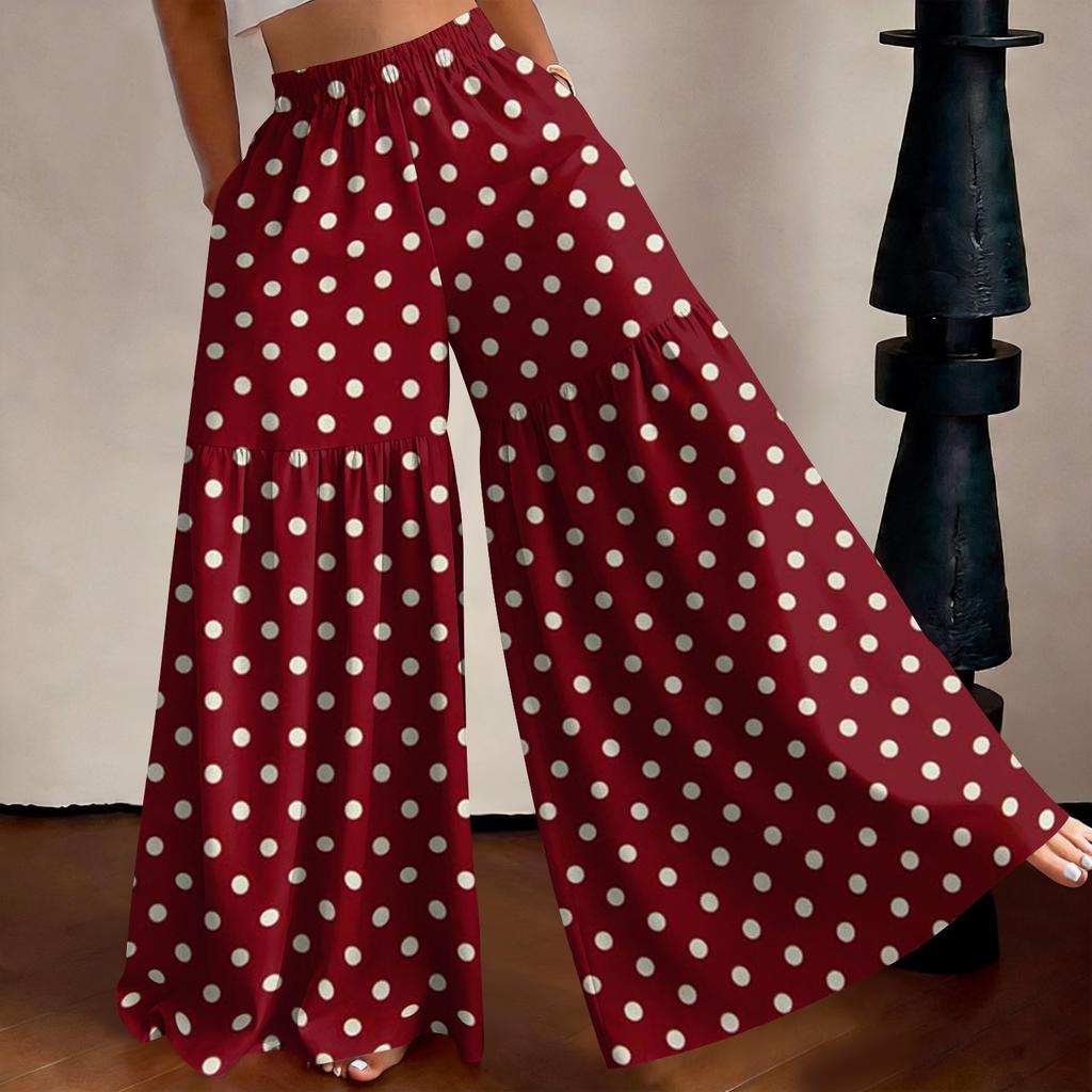 Damen High Waist Weite Beine Hose Lockerer Schnitt Leicht Fließend Bedruckte Lässige Hose Elastischer Bund Palazzo Hose