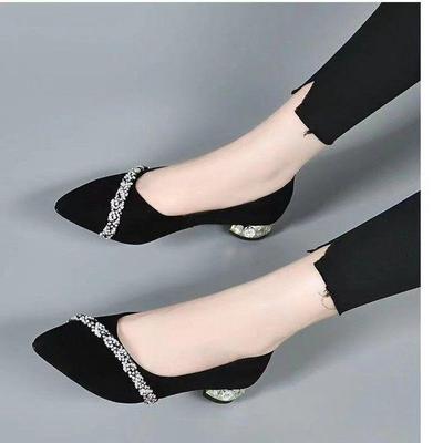 Rhinestone Pointed Toe Women's Genuine Leather High Heels - Matte, Shallow, Versatile Spring/Autumn Fashion.