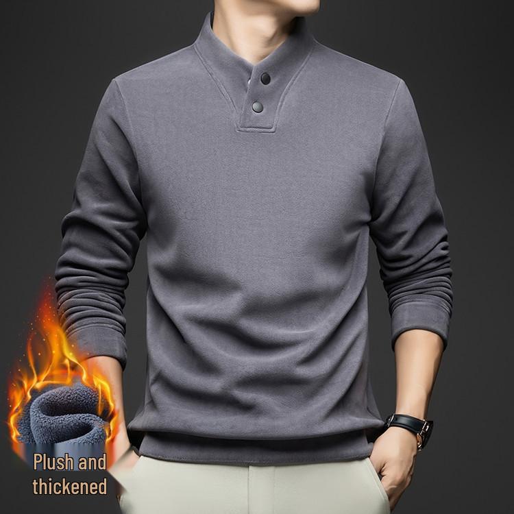 

Men s Winter Fleece-Lined German Velvet Hoodie: Solid Color, Thickened, Two-Button Base Layer. XL сірий колір