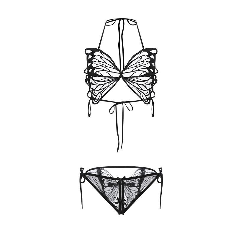 Sex underwear sexy perspective mesh passion butterfly three-point backless crotch free uniform set 9721