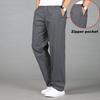 New Summer Men's Cotton Casual Pants Plus Size Overalls Men's Breathable Comfortable Sweat Absorption Solid Color Business Straight Pants