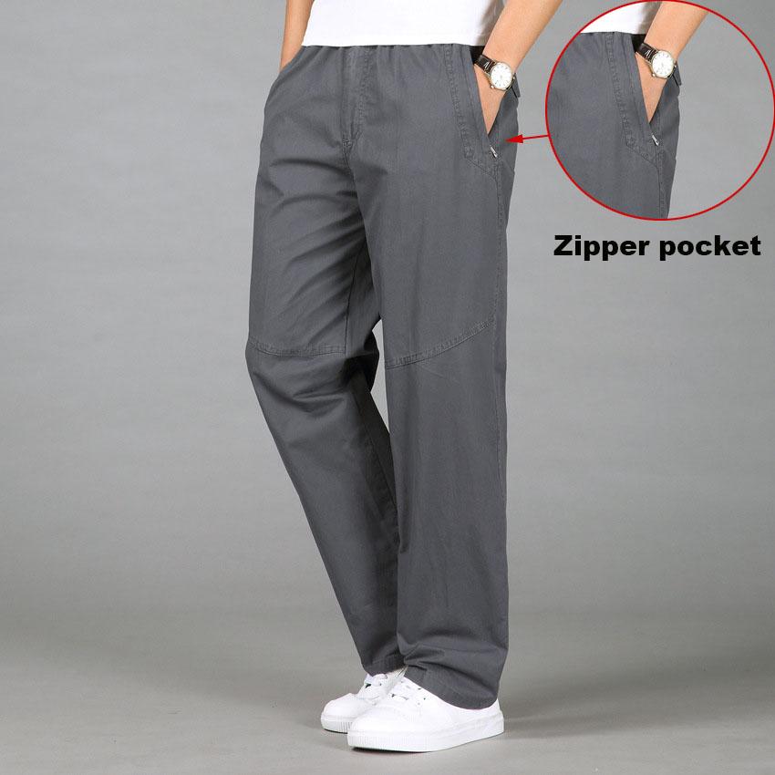 New Summer Men's Cotton Casual Pants Plus Size Overalls Men's Breathable Comfortable Sweat Absorption Solid Color Business Straight Pants