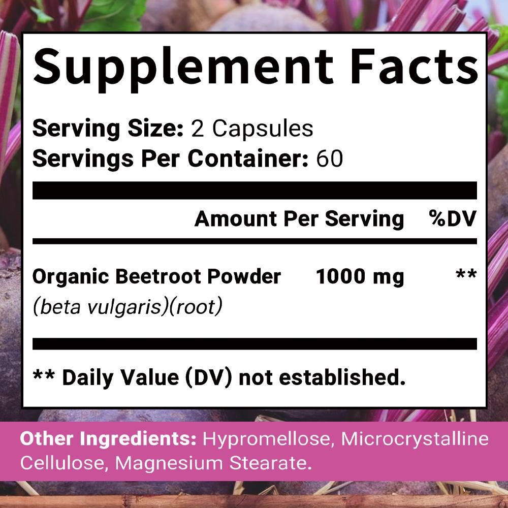 Bio-Rübenpulver 1000 mg pro Portion Nahrungsergänzungsmittel 120 Kapseln