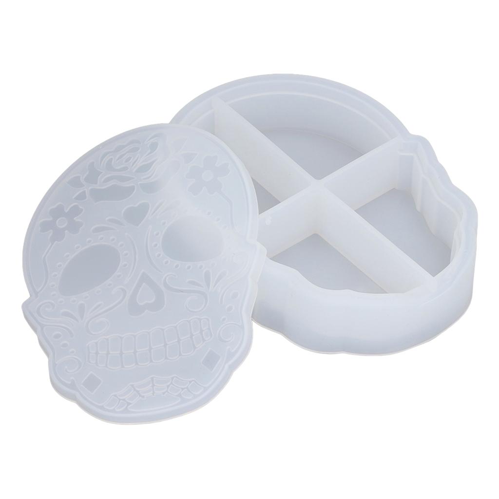 Storage Box Silicone Mold Skull Shape Easy Demolding Epoxy Resin Mold with Lid for DIY Cosmetic Jewelry Storage Box