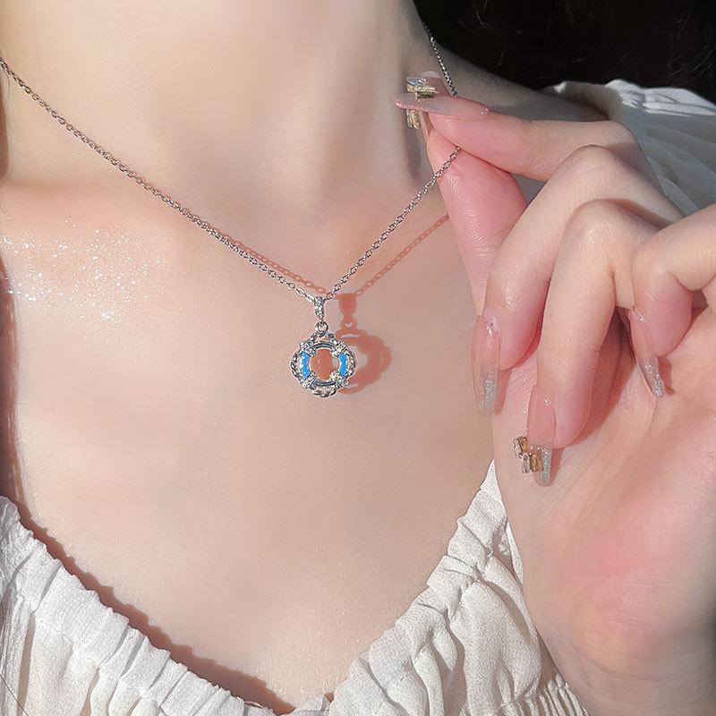 Original Design Summer Island Series Swimming Ring Necklace Women's Niche Temperament Lifebuoy Stainless Steel Clavicle Chain