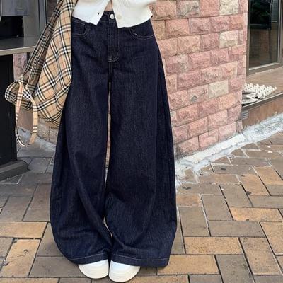 Fashion New Loose Blue Wide Leg Jeans Women Autumn Straight Casual Denim Pants for Women Vintage High Waist Elegant Office Ladies Trousers 25108