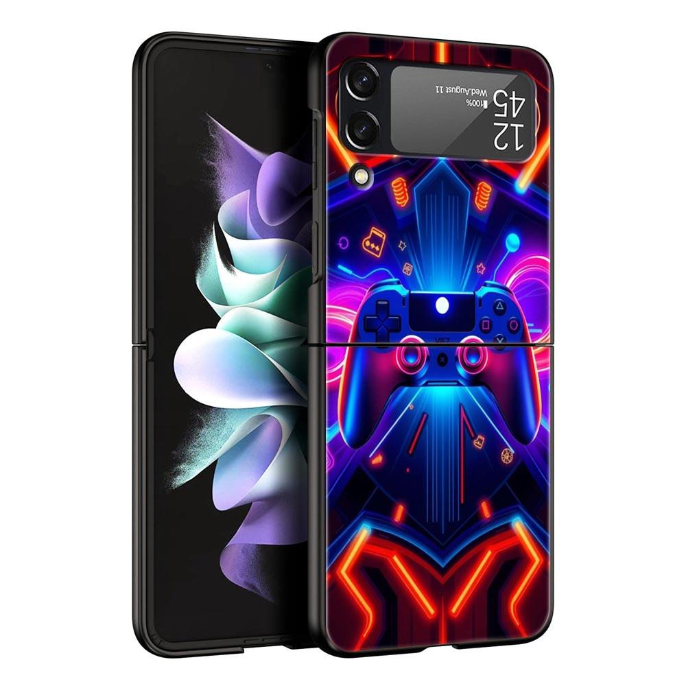 Game Controller Graphic Hard PC Phone Case For Samsung Galaxy Z Flip 7 6 5 4 Black Cover For Galaxy Z Flip 3 Foldable Fundas Bag