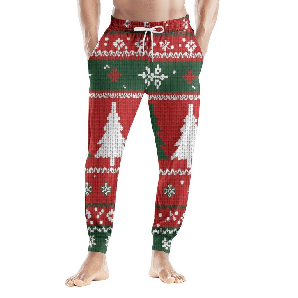 Men's Drawstring Pocket Casual Pants, Checkered Striped Printed Pocket Casual Pants, Home Sleeping Pants