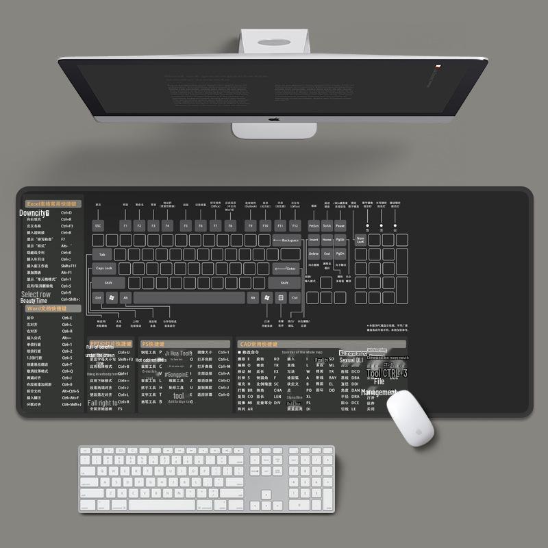 Extra Large Cartoon PS Hotkeys CAD Mouse Pad - Non-Slip Desk Mat for Keyboard & Laptop