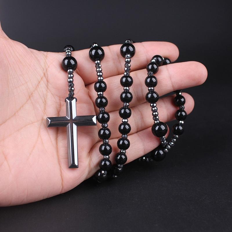 Antique Religious Catholic Necklace Prayer Beads Rosary Necklace Catholic for Cross Religious Holy Soil Prayer String
