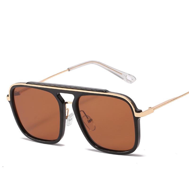 3184 Große quadratische Metallrahmen-Sonnenbrille mit Doppelsteg, UV-Schutz, Braun, Europäischer Stil für Damen und Herren