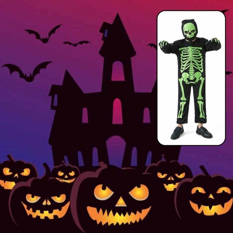 Kids Fancy Dress Up Cosplay Party Bodysuit Role Play Jumpsuit Kids Halloween Costumes Scary Skeleton Costumes for Kids