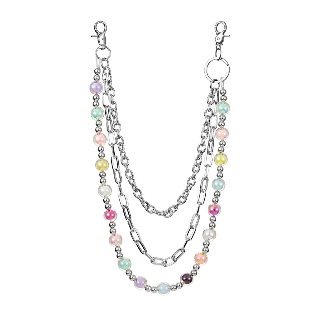 Three-layer Colored Round Bead Trouser Chain Hip-hop Women's Jeans Chain Waist Chain Jewelry Trouser Chain