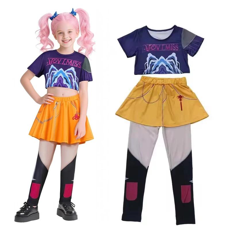 Halloween kostuum meisje streetdance set geborduurde top+shortset hiphop dans podiumoptreden set 140 blue