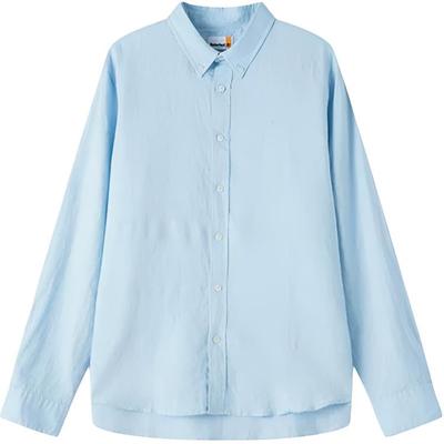 Outdoor Cotton Linen Breathable Solid Color Polo Shirt Men Shirts Sky-Blue A24WR-940