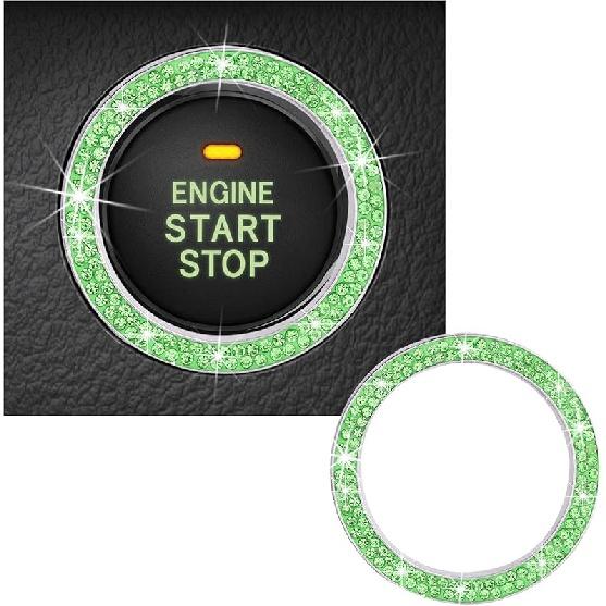 Inel decorativ pentru pornirea motorului auto cu stras dublu din cristal strălucitor, autocolant strălucitor pentru buton de pornire, cheie de aprindere și; Inel decorativ pentru buton, strălucitor