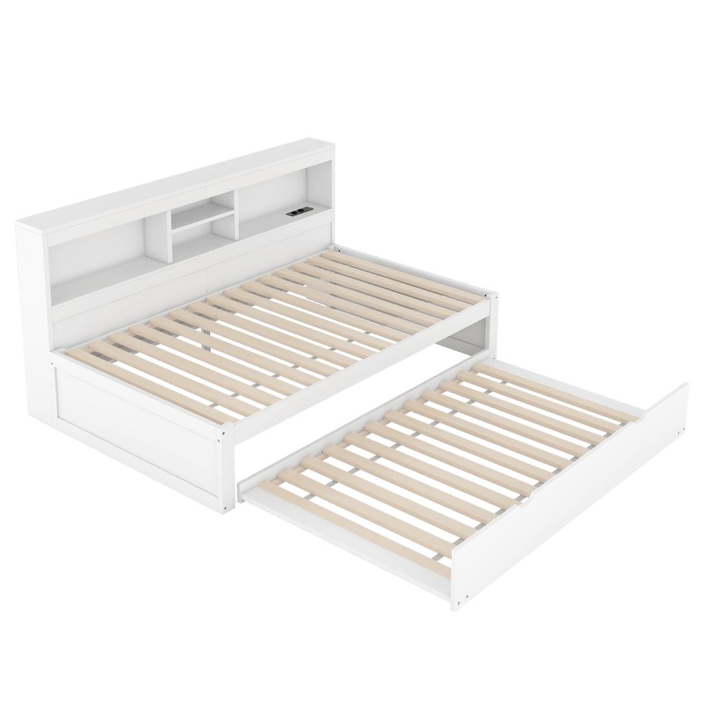 Sleeper Sofa, Daybed, Day Bed, 90*200cm, With LED Lights, Bedside Storage Compartment, Pull-Out Bed, Socket + USB, Without Mattress, White