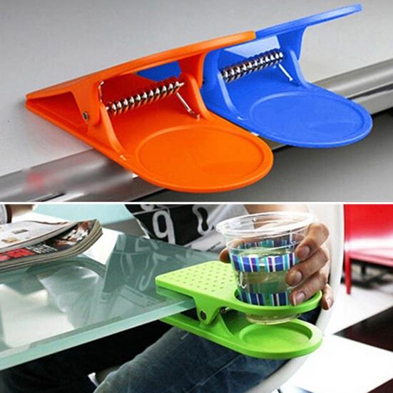 Clip On Cup Holder Mug Holder Clamp for Camping Chair Sunbed 6.5cm Diameter Portable Desk Side Mug Holder for Office Auto Travel Family